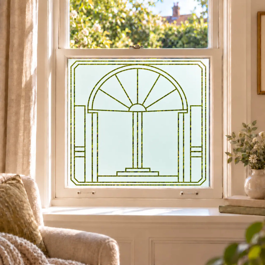 Art Deco Privacy Window Film, Geometric Frosted Glass Design