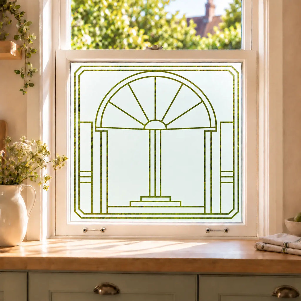 Art Deco Privacy Window Film, Geometric Frosted Glass Design