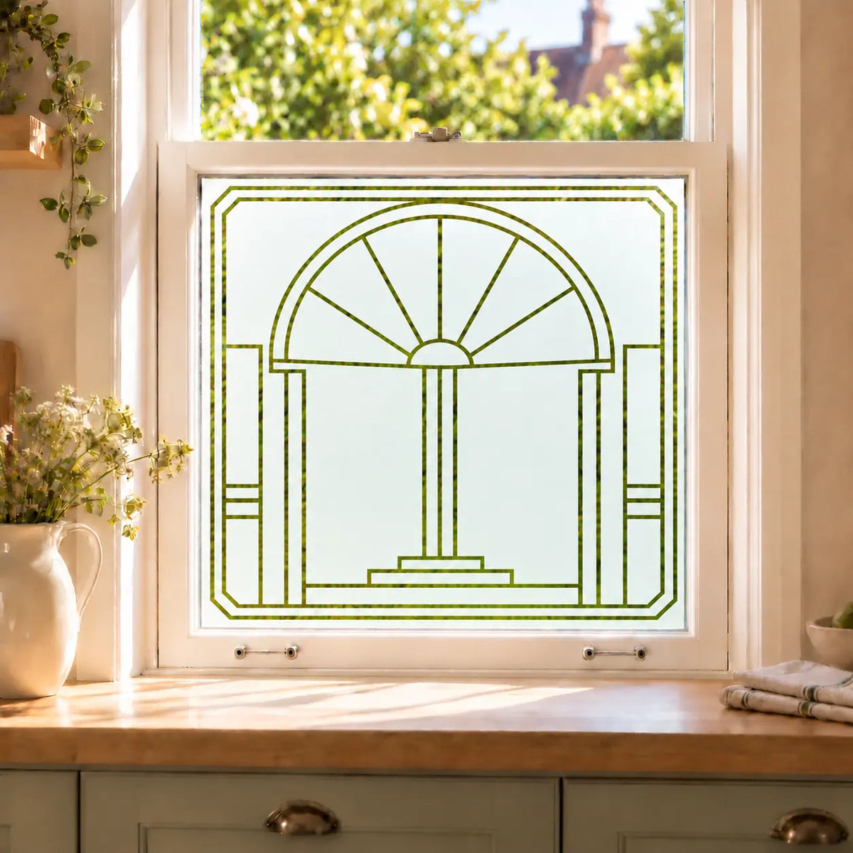 Art Deco Privacy Window Film, Geometric Frosted Glass Design