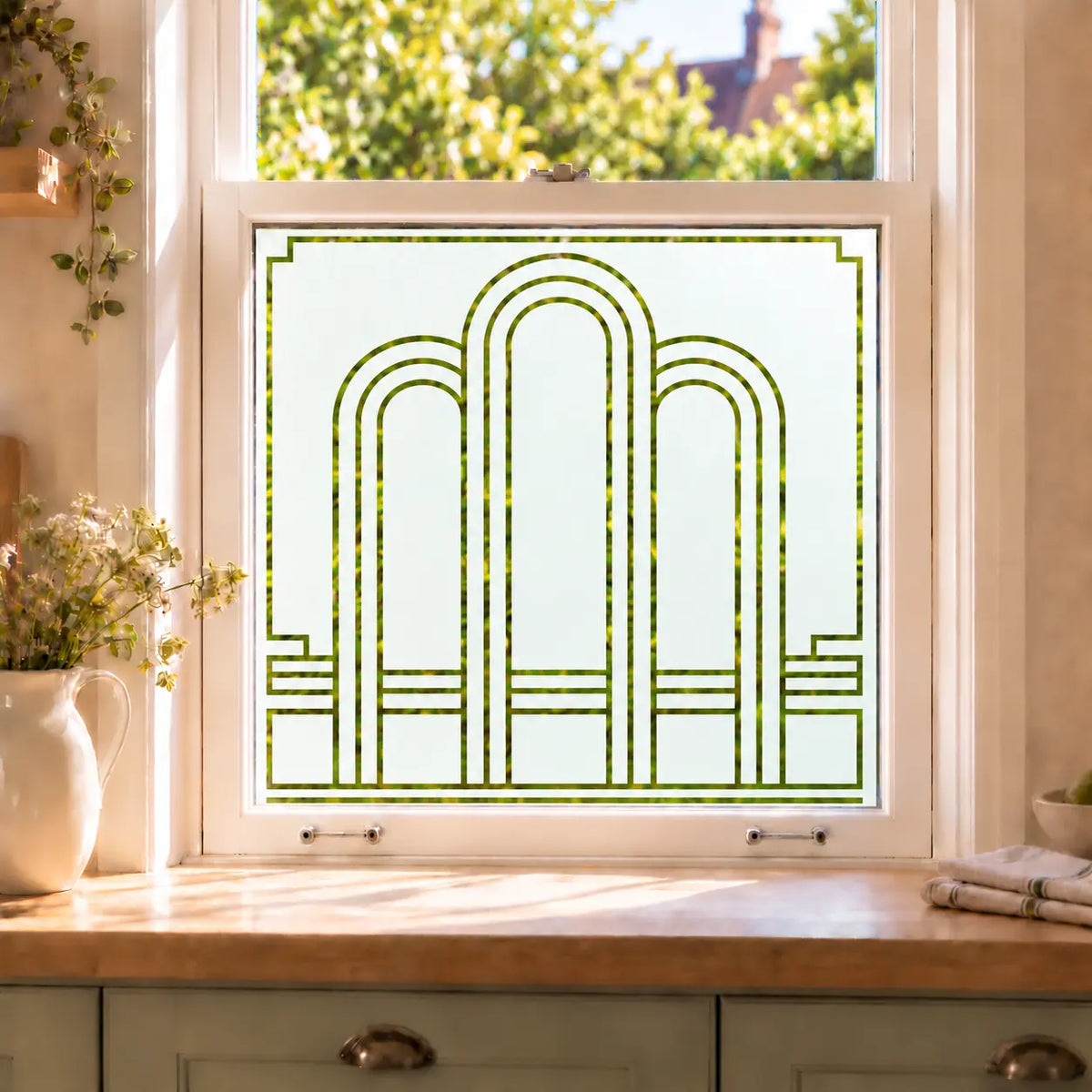 Privacy Window Film Art Deco Arched Frosted Glass Design