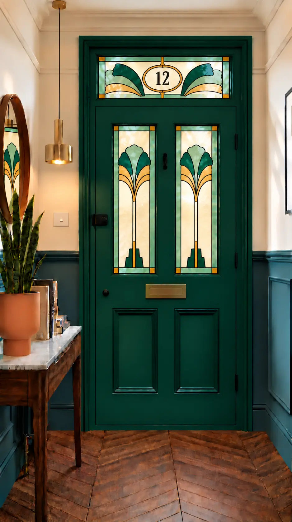 Privacy Window Film Stained Glass Emerald Door Panels and Transom
