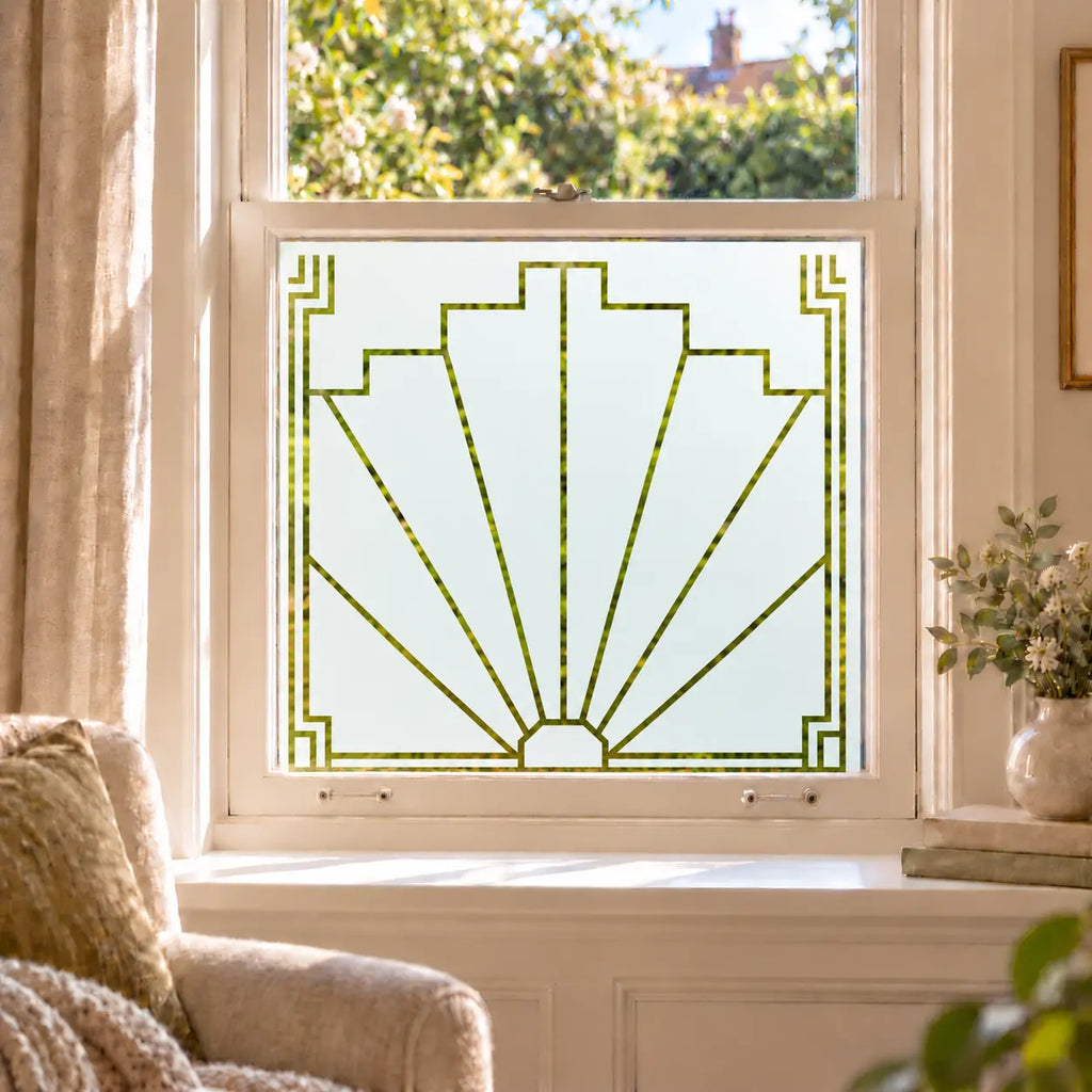 Privacy Window Film Art Deco Sunburst Frosted Glass Design