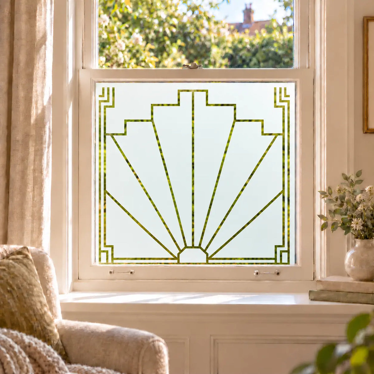 Privacy Window Film Art Deco Sunburst Frosted Glass Design
