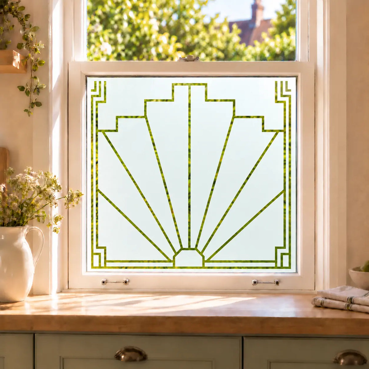 Privacy Window Film Art Deco Sunburst Frosted Glass Design