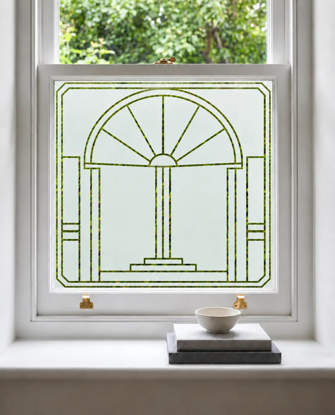 Art Deco Privacy Window Film, Geometric Frosted Glass Design