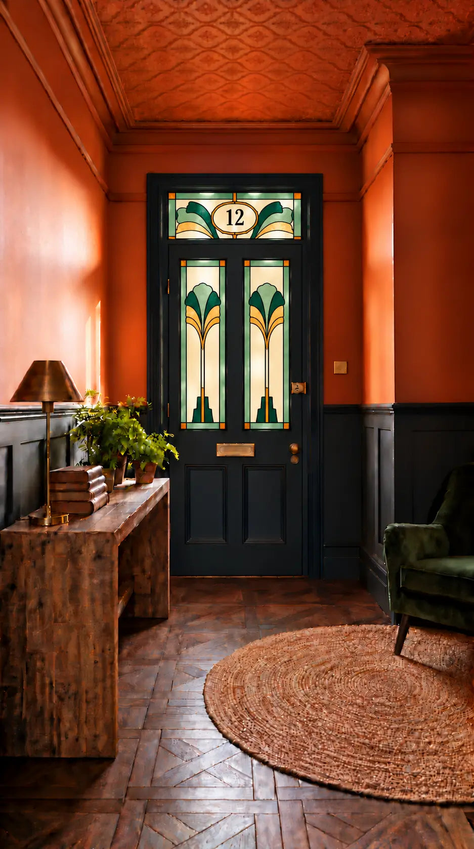 Privacy Window Film Stained Glass Emerald Door Panels and Transom