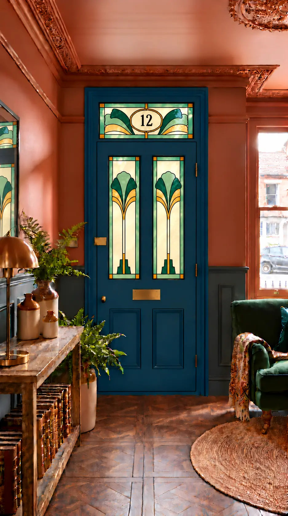 Privacy Window Film Stained Glass Emerald Door Panels and Transom