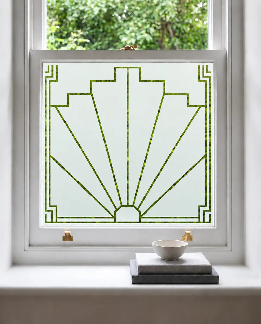 Privacy Window Film Art Deco Sunburst Frosted Glass Design