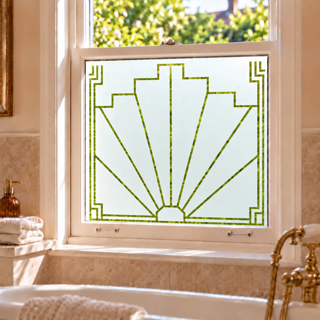 Privacy Window Film Art Deco Sunburst Frosted Glass Design