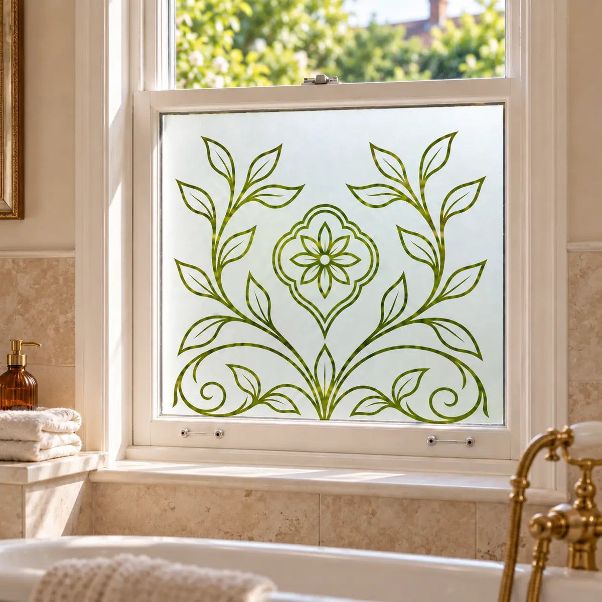 Art Nouveau Leaf Frosted Privacy Window Film