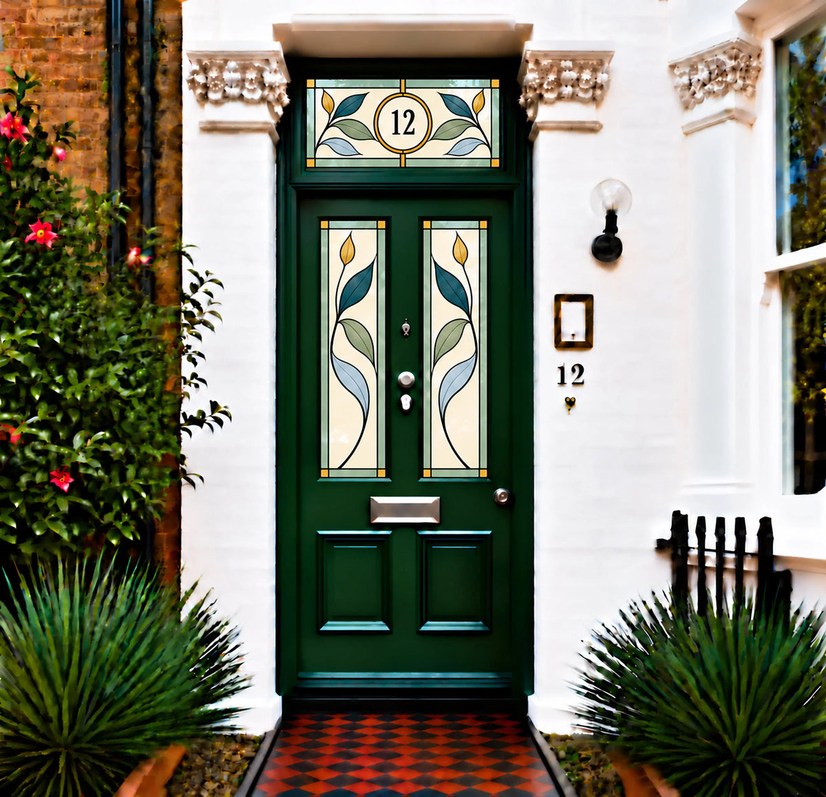 Privacy Window Film Stained Glass Front Door Floral
