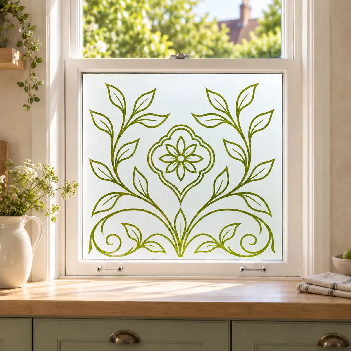 Art Nouveau Leaf Frosted Privacy Window Film