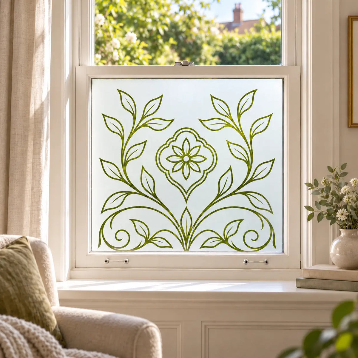 Art Nouveau Leaf Frosted Privacy Window Film