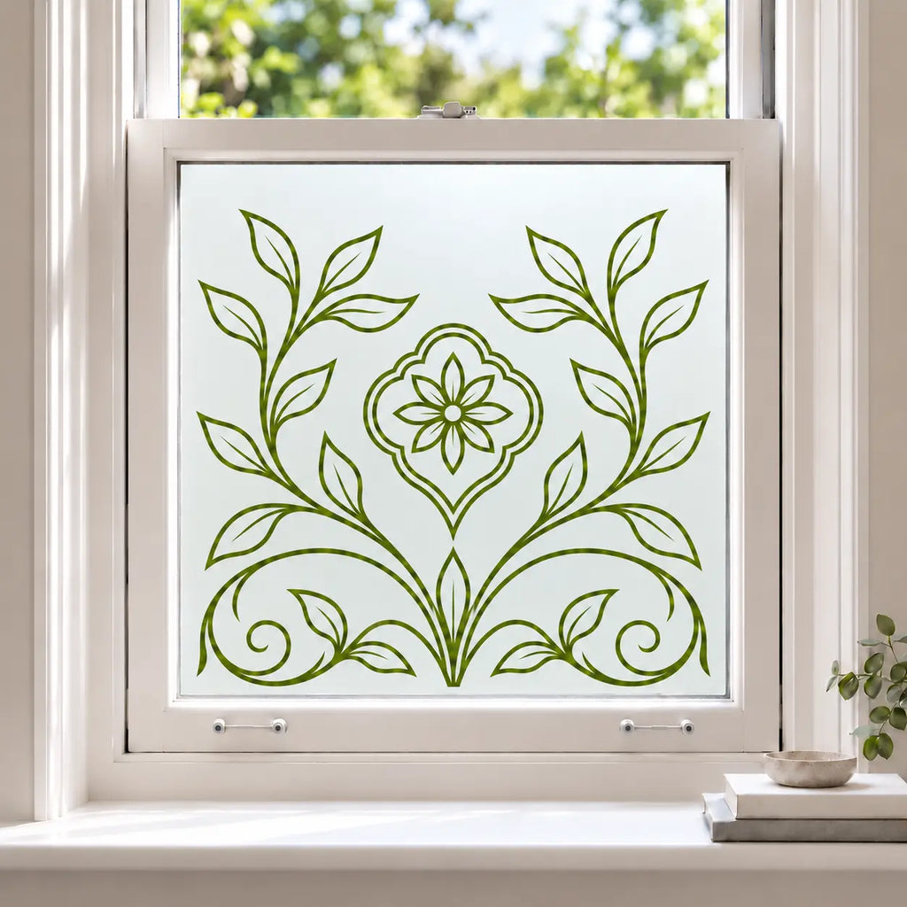 Art Nouveau Leaf Frosted Privacy Window Film