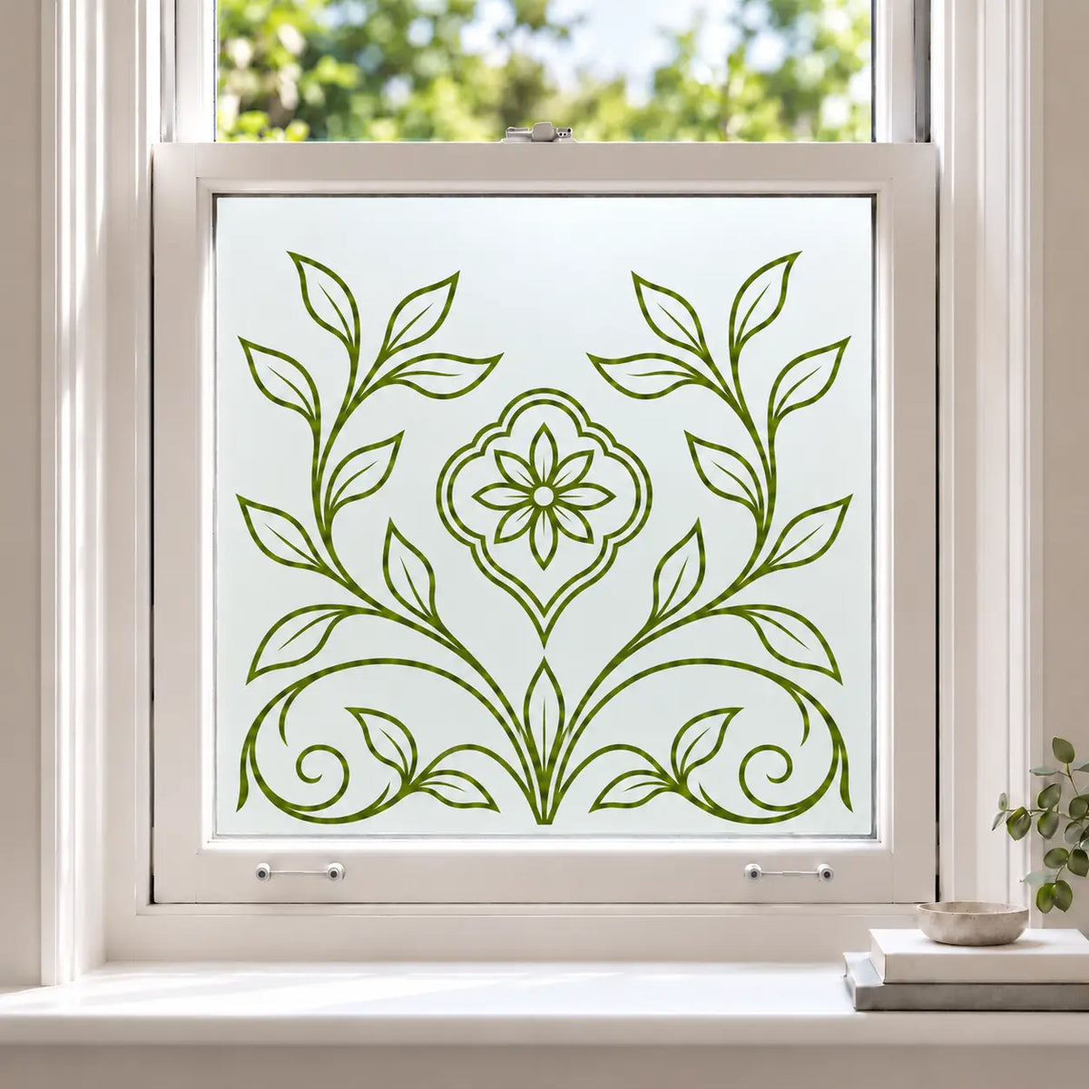 Art Nouveau Leaf Frosted Privacy Window Film