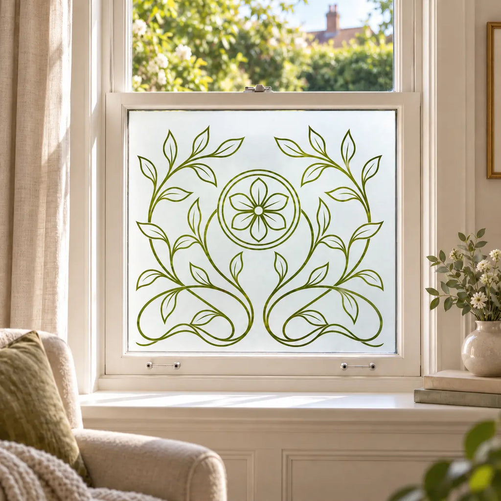Art Nouveau Floral Medallion Privacy Window Film