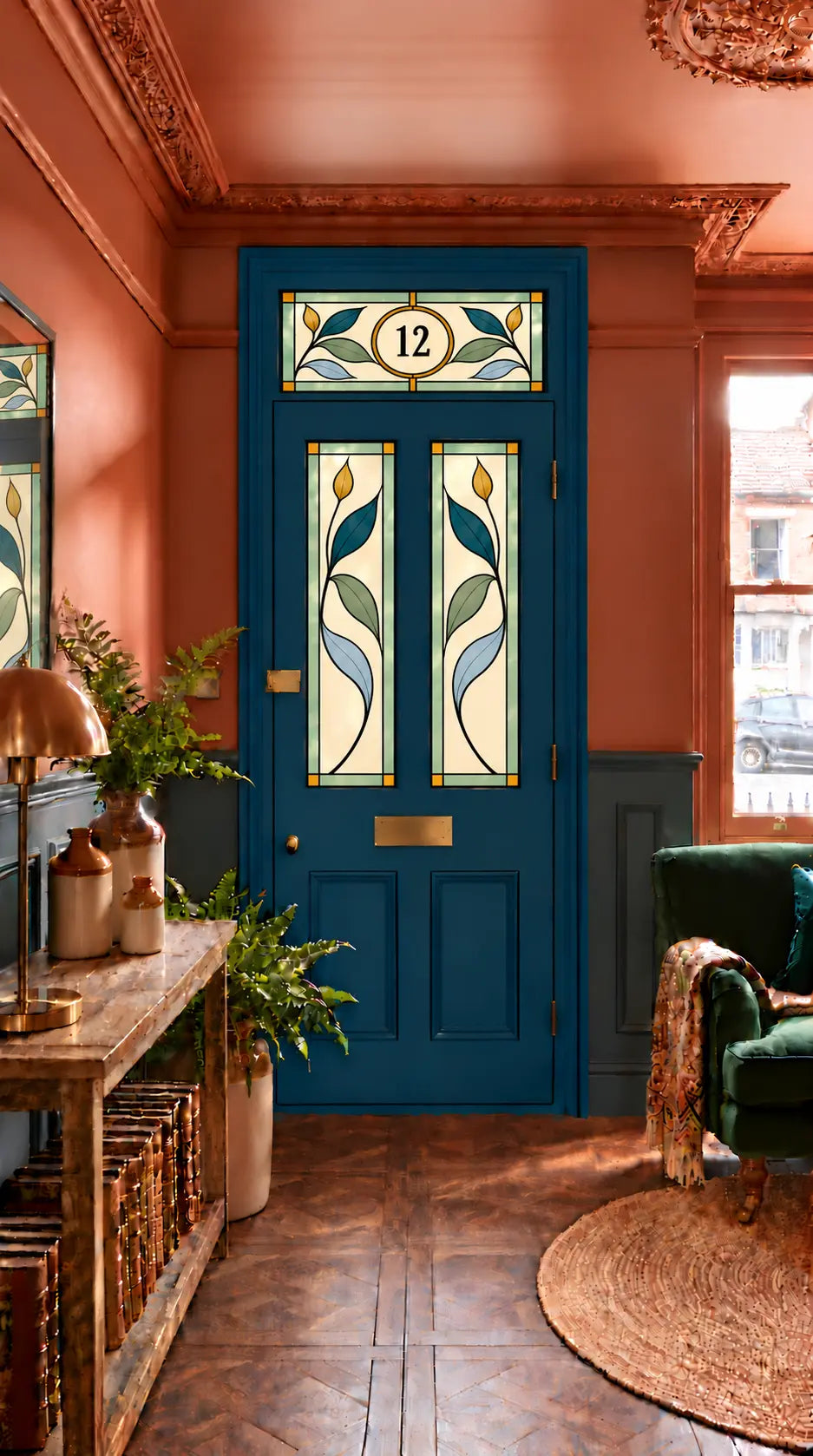 Privacy Window Film Stained Glass Front Door Floral