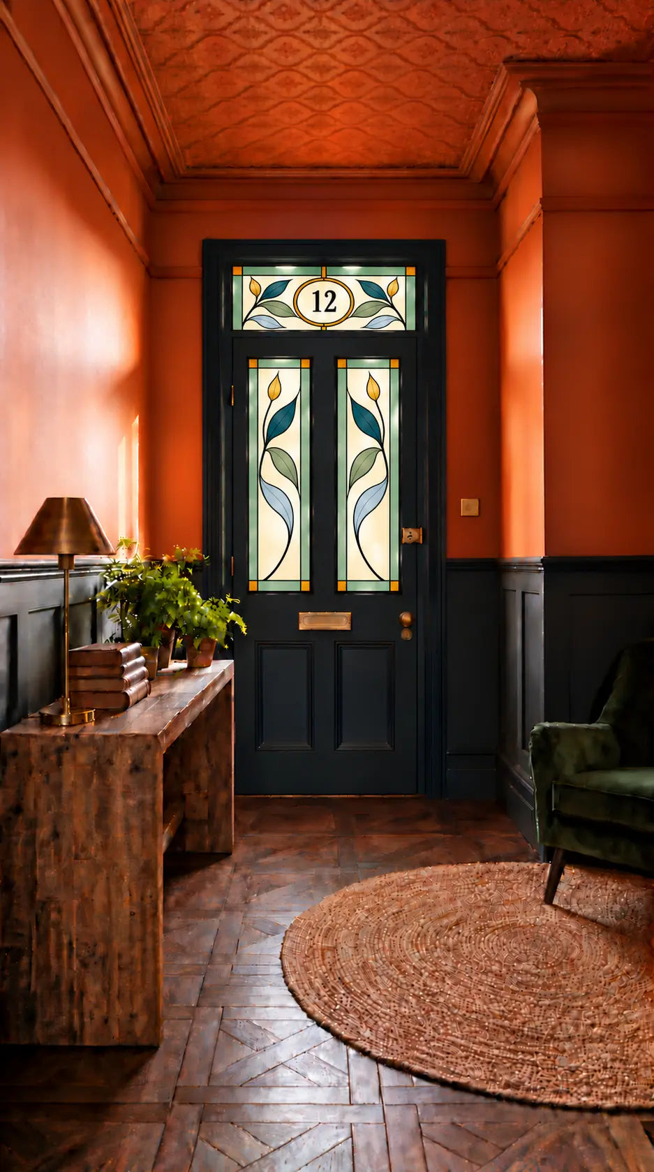 Privacy Window Film Stained Glass Front Door Floral