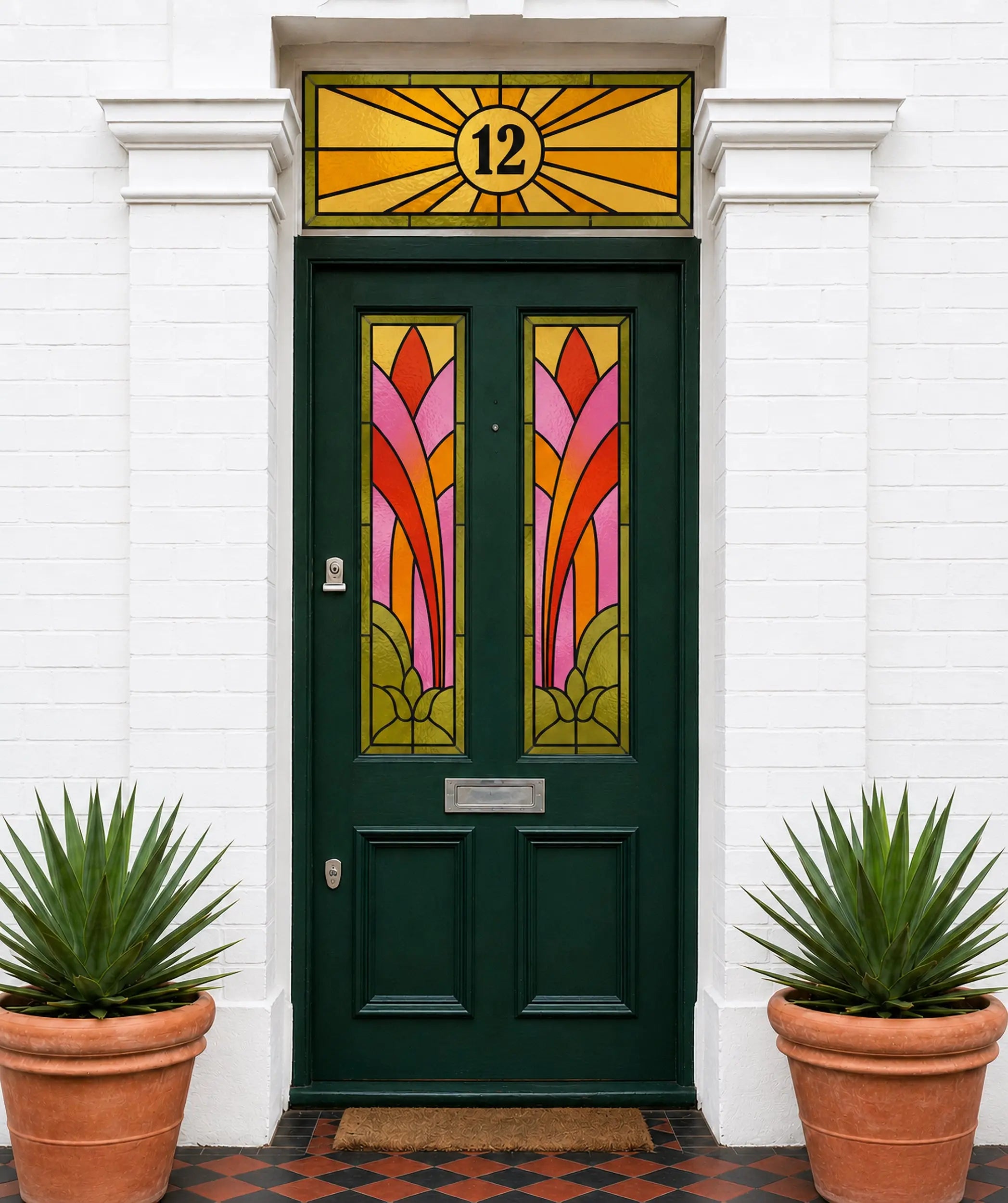 Art Deco Flame Stained Glass Front Door Window Film Set