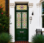 Art Deco front door privacy window film with pastel stained glass geometric design