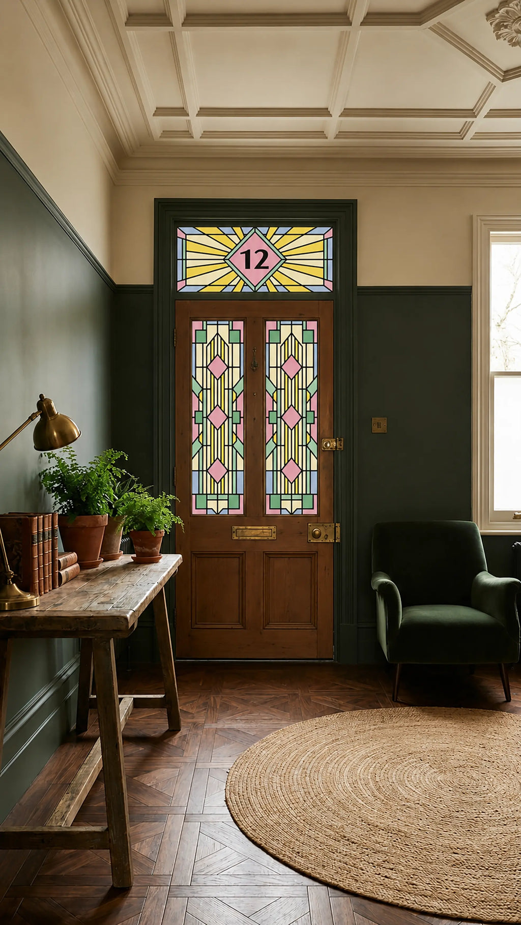 Decorative Art Deco privacy window film for front door glass