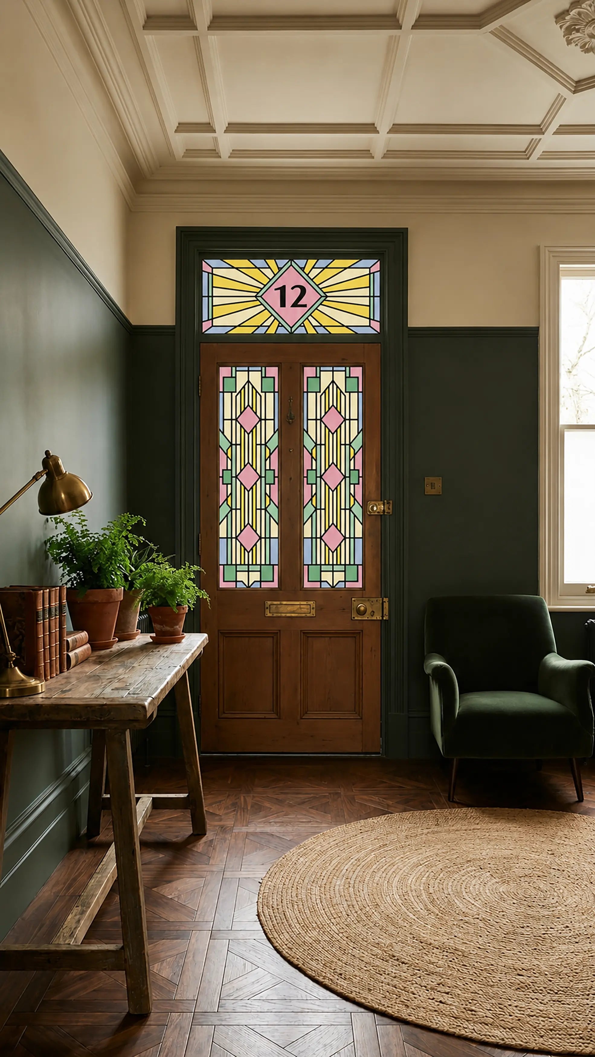 Decorative Art Deco privacy window film for front door glass