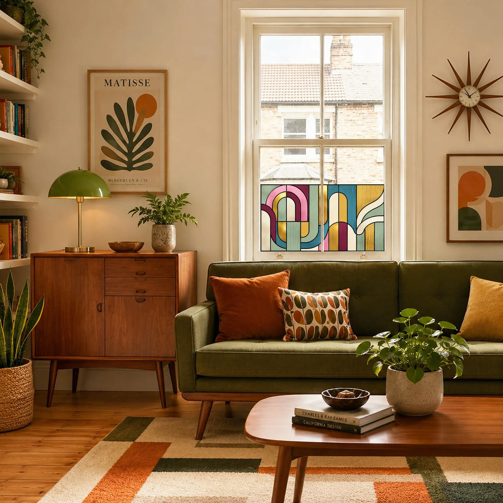 Mid Century Stained Glass Window Film – Modern Privacy Design