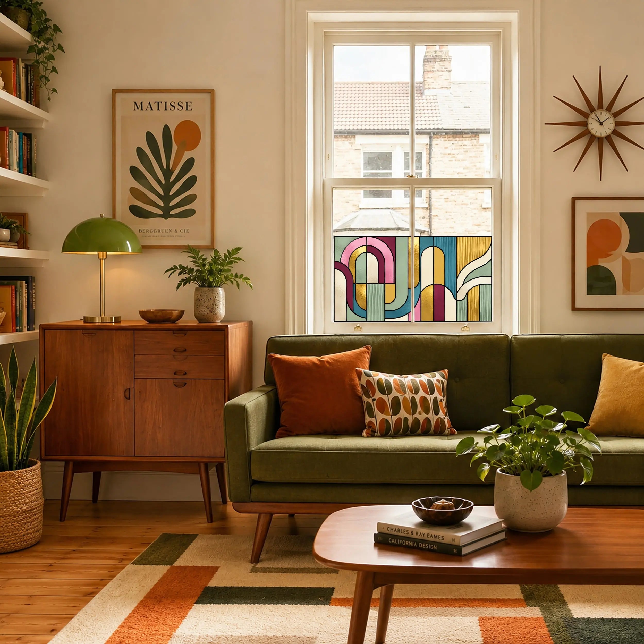 Mid Century Stained Glass Window Film – Modern Privacy Design
