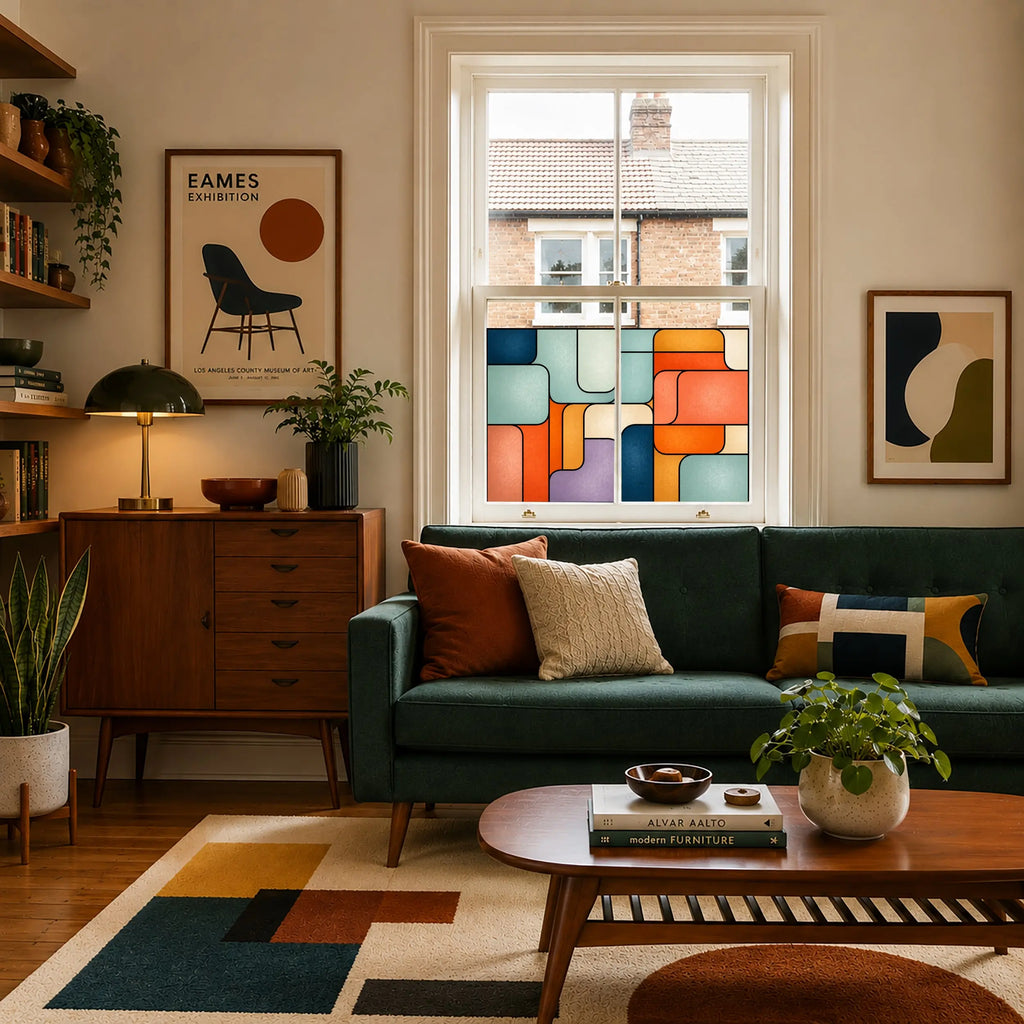 Stained Glass Window Film,  Retro Geometric Privacy Design