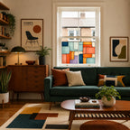 Stained Glass Window Film,  Retro Geometric Privacy Design