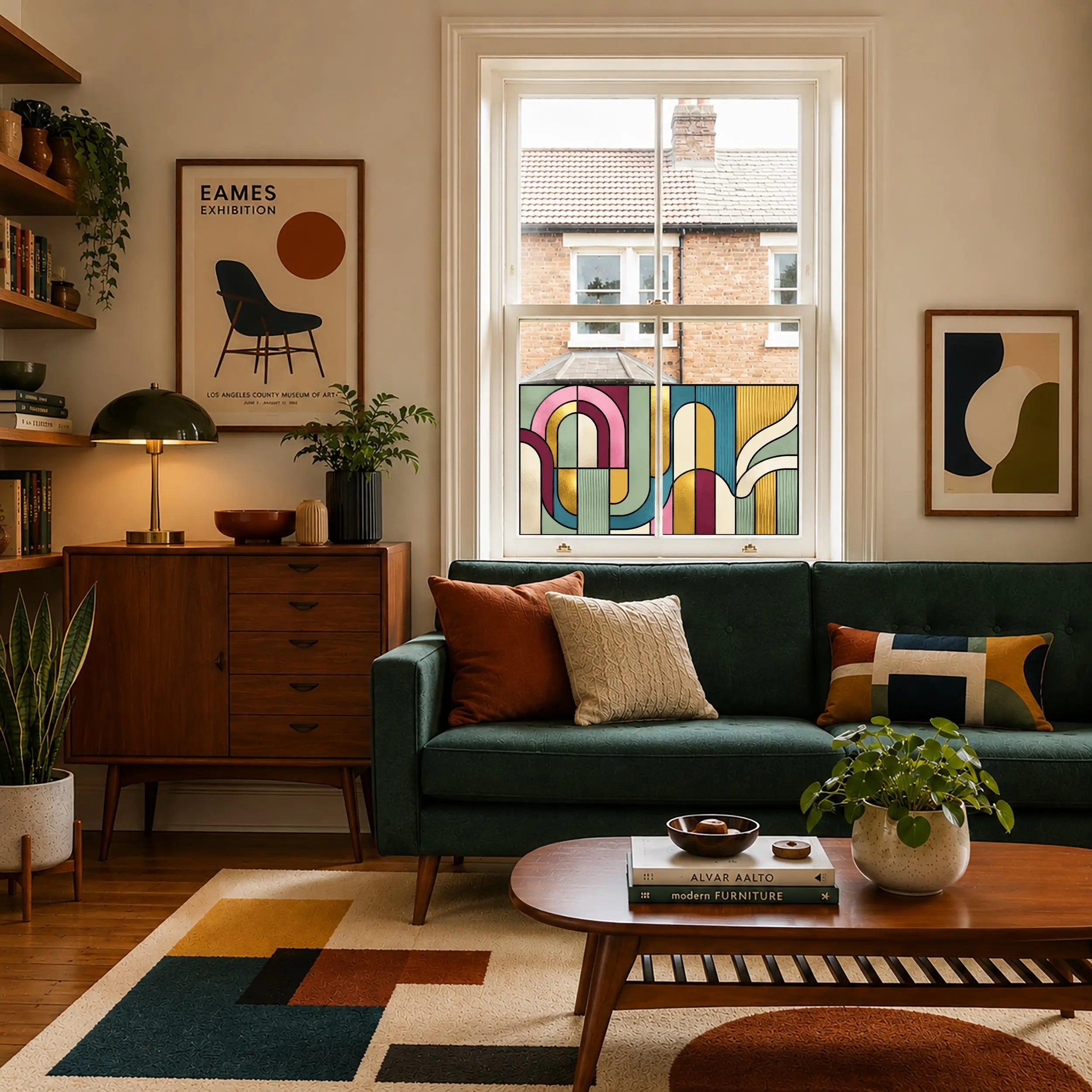 Mid Century Stained Glass Window Film – Modern Privacy Design