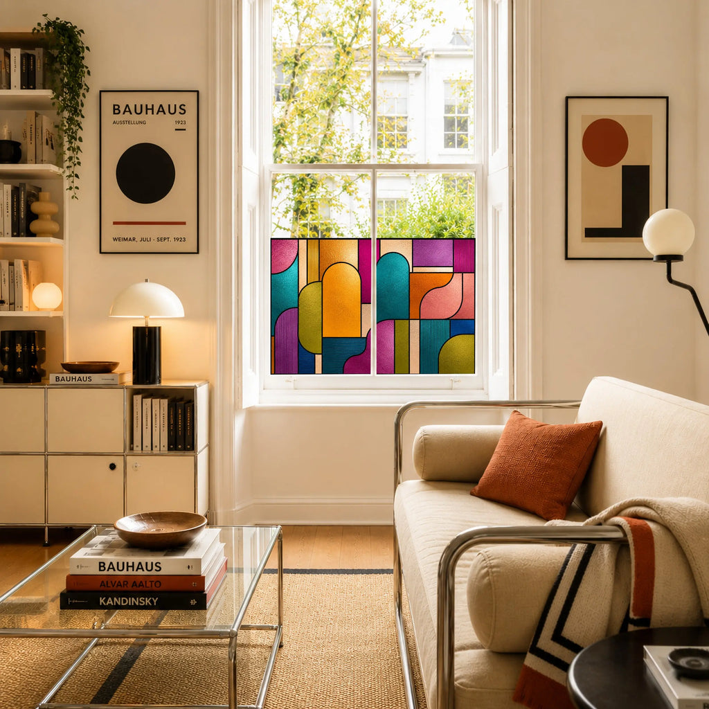Mid Century Stained Glass Window Film – Colourful Geometric Privacy Film
