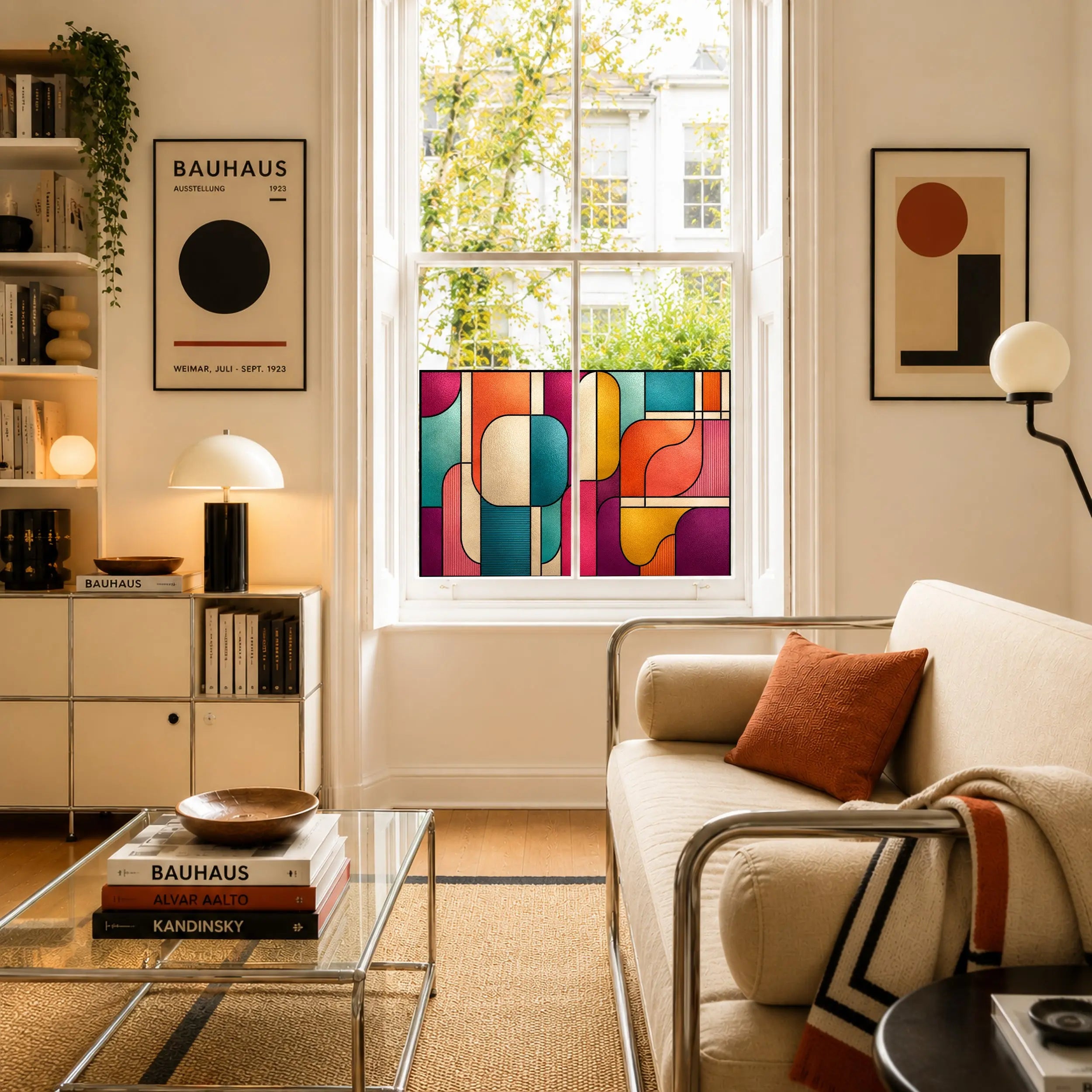 Retro Geometric Stained Glass Window Film, Colourful Privacy Window Film