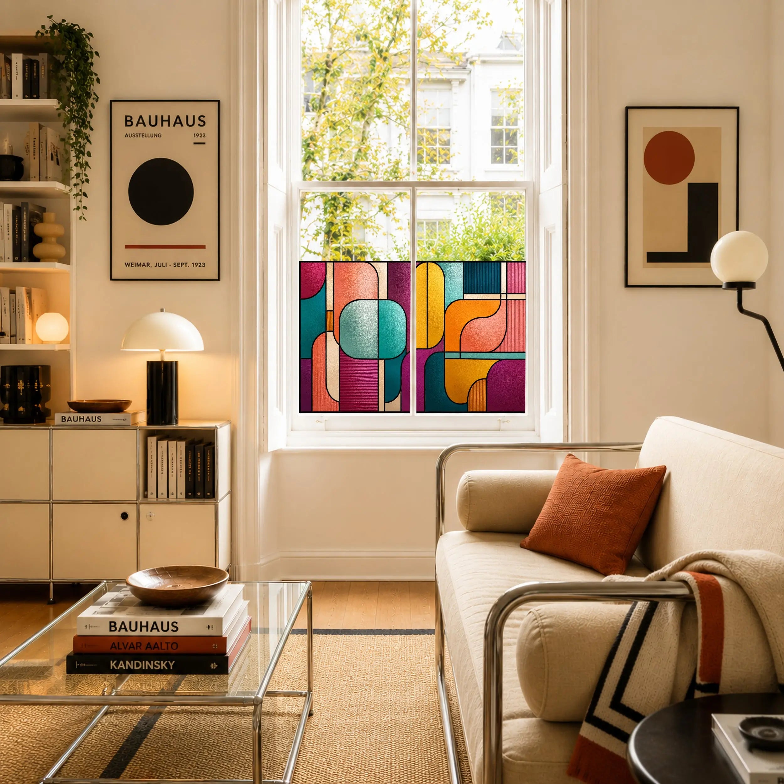 Modern Abstract Stained Glass Window Film – Colourful Geometric Privacy Film