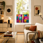 Retro Stained Glass Window Film – Bold Geometric Privacy Design