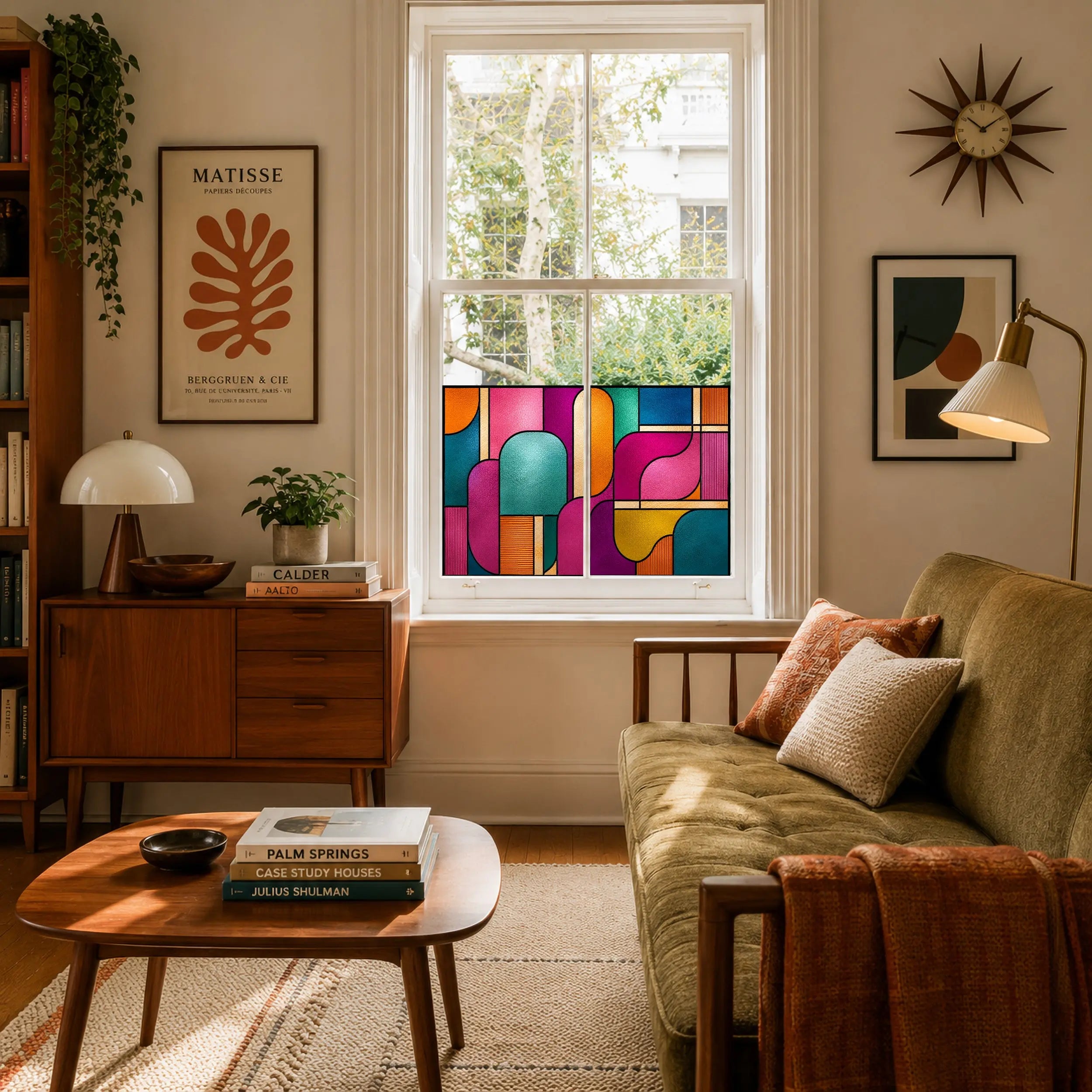 Retro Stained Glass Window Film – Bold Geometric Privacy Design