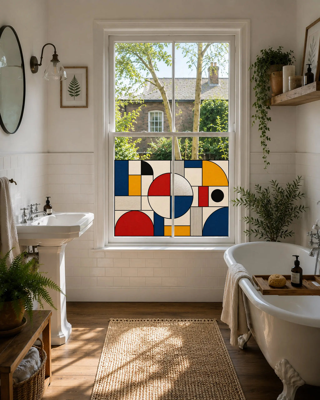 Privacy Window Film, Modern Geometric Stained Glass