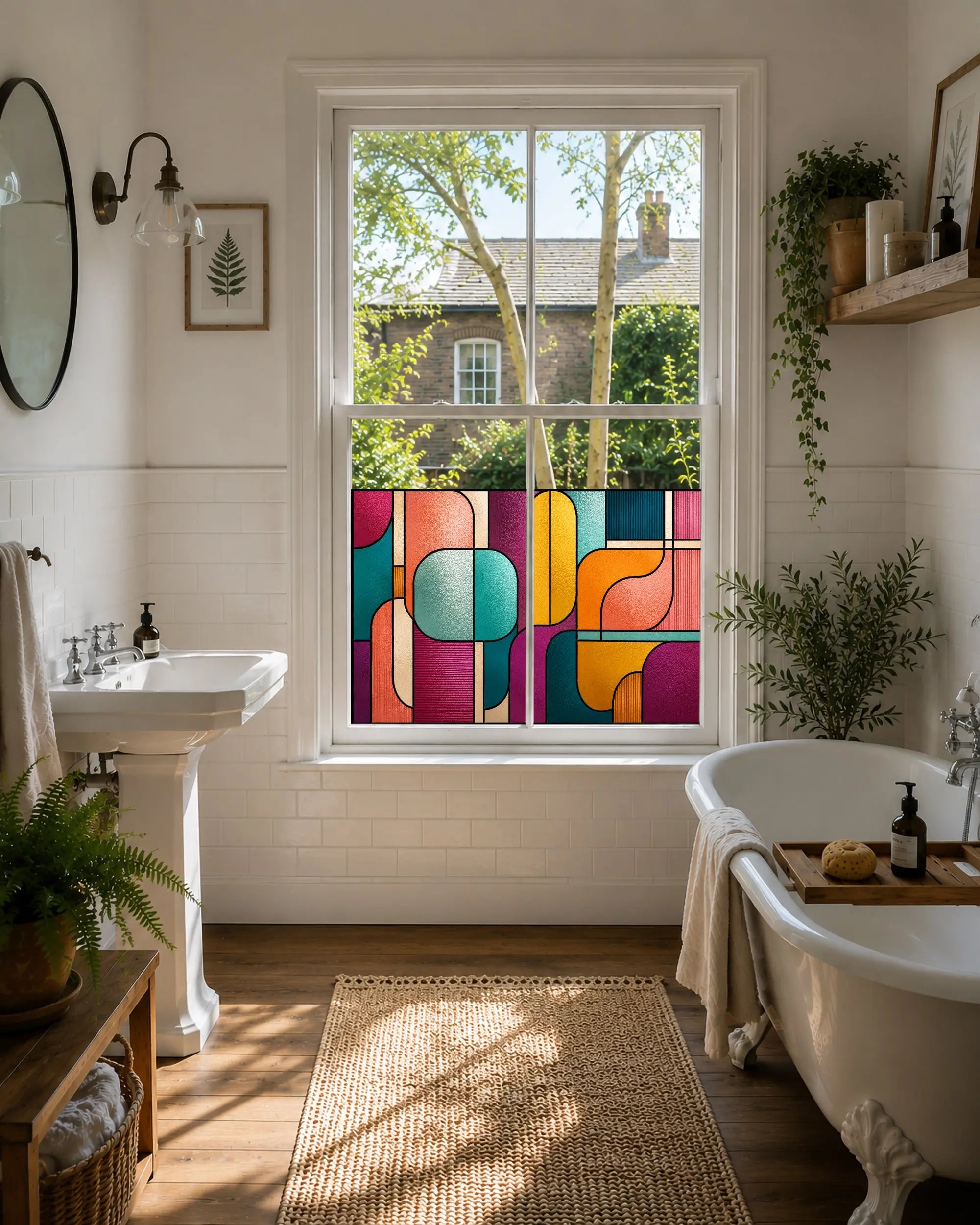 Modern Abstract Stained Glass Window Film – Colourful Geometric Privacy Film