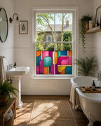 Retro Stained Glass Window Film – Bold Geometric Privacy Design
