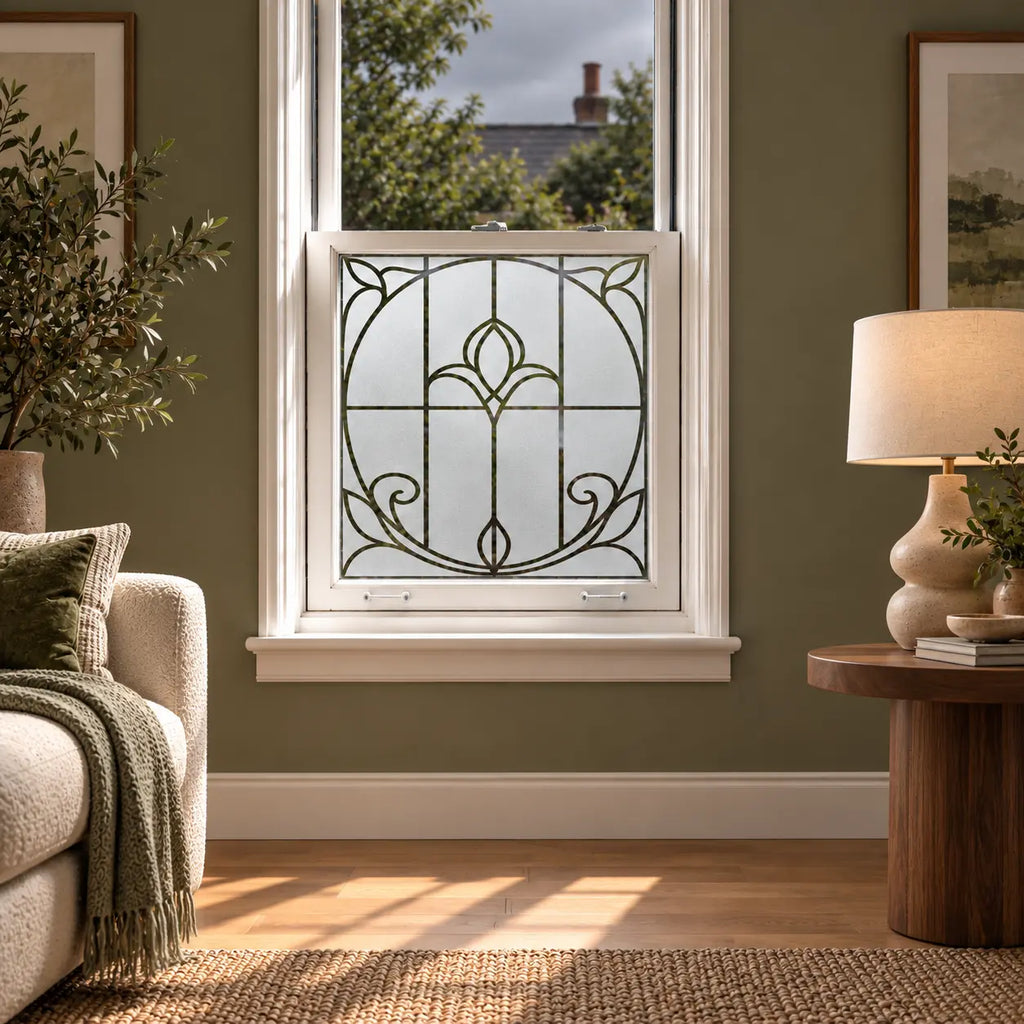 Privacy Window Film, Art Nouveau Frosted Tulip Design, Made to Measure