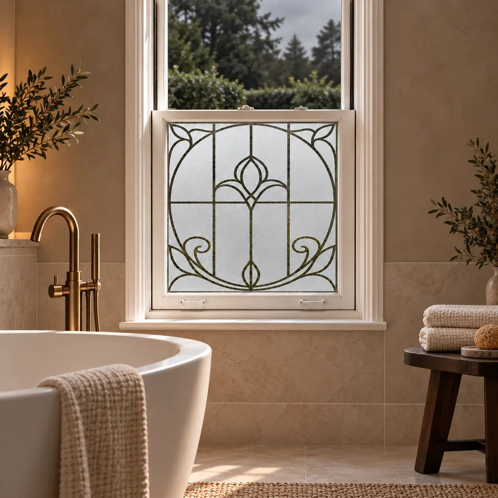 Privacy Window Film, Art Nouveau Frosted Tulip Design, Made to Measure
