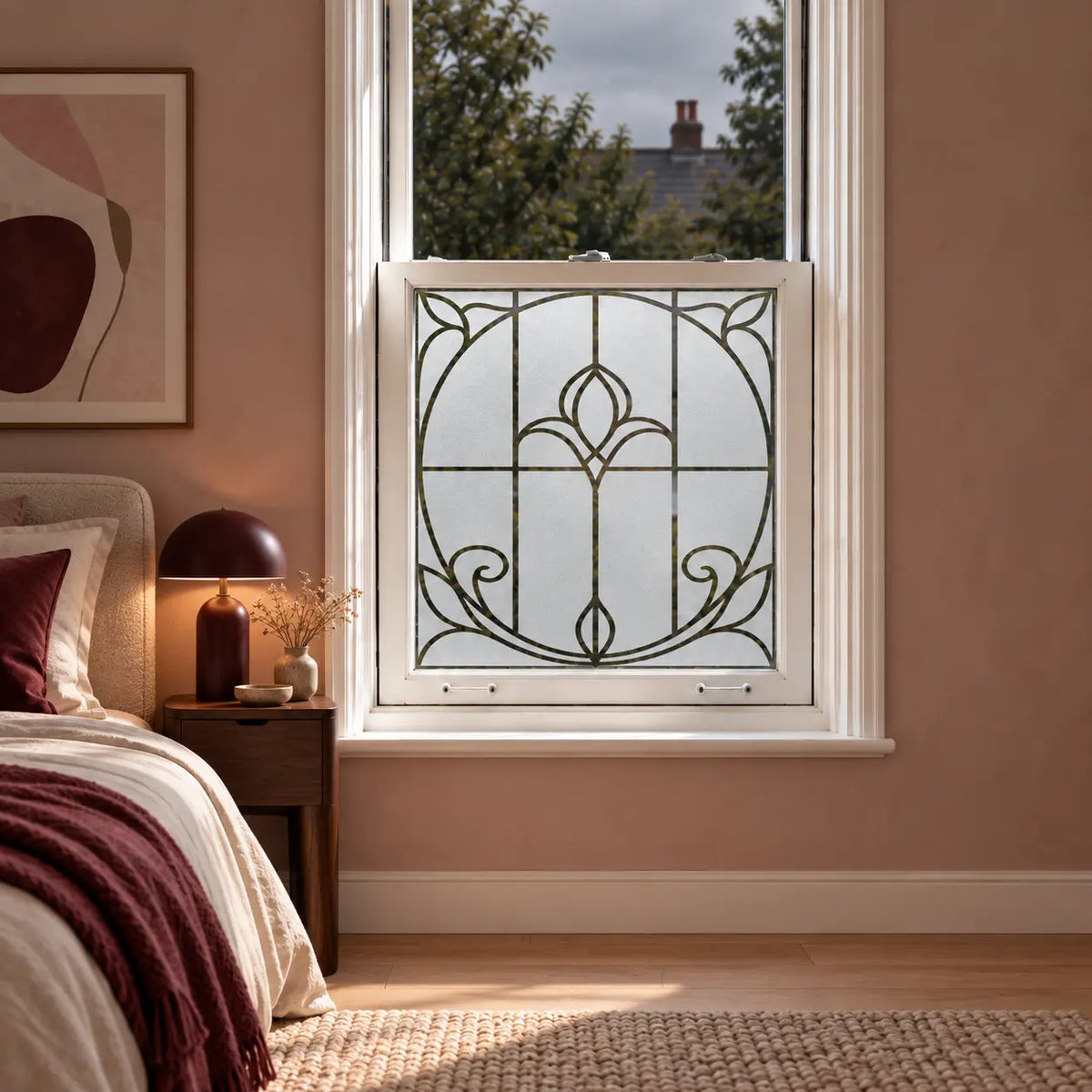 Privacy Window Film, Art Nouveau Frosted Tulip Design, Made to Measure