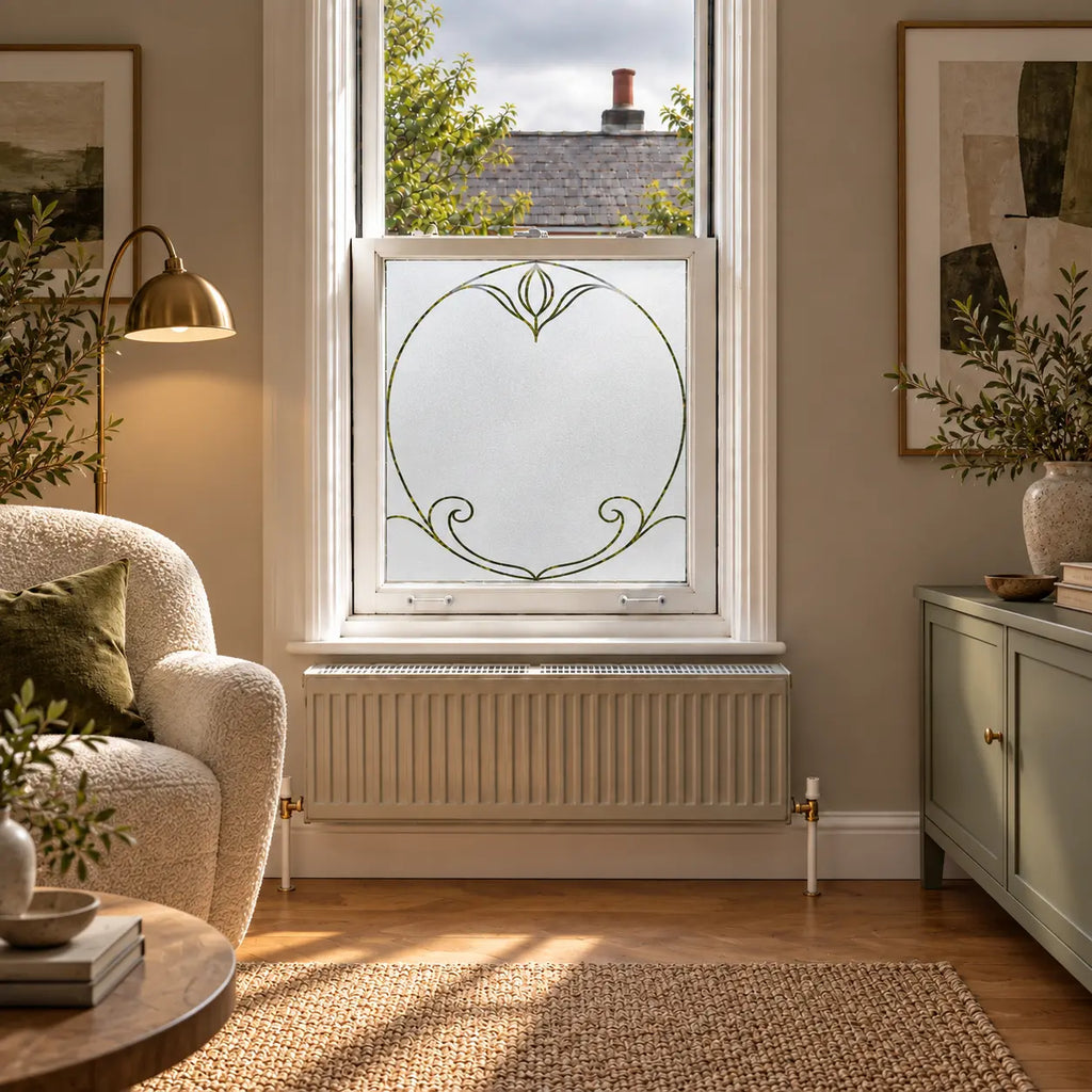 Privacy Window Film, Elegant Art Nouveau Frosted Glass Window Film