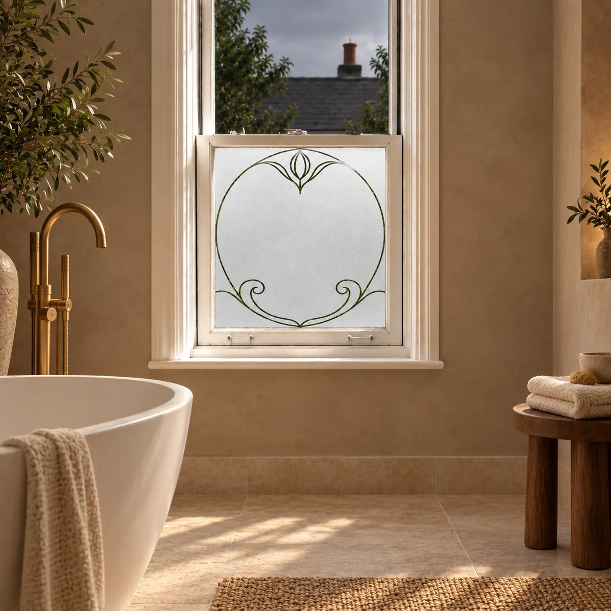 Privacy Window Film, Elegant Art Nouveau Frosted Glass Window Film