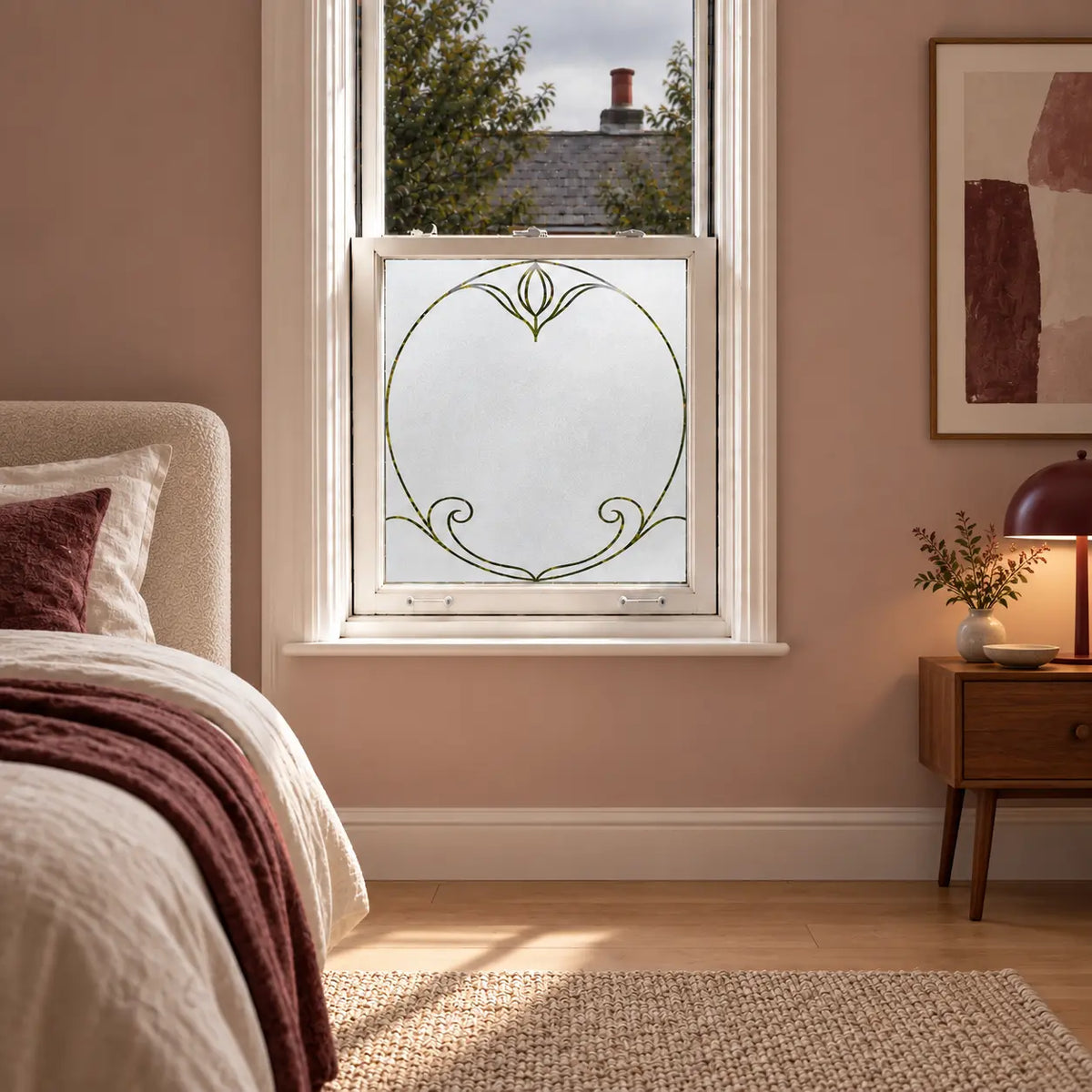 Privacy Window Film, Elegant Art Nouveau Frosted Glass Window Film