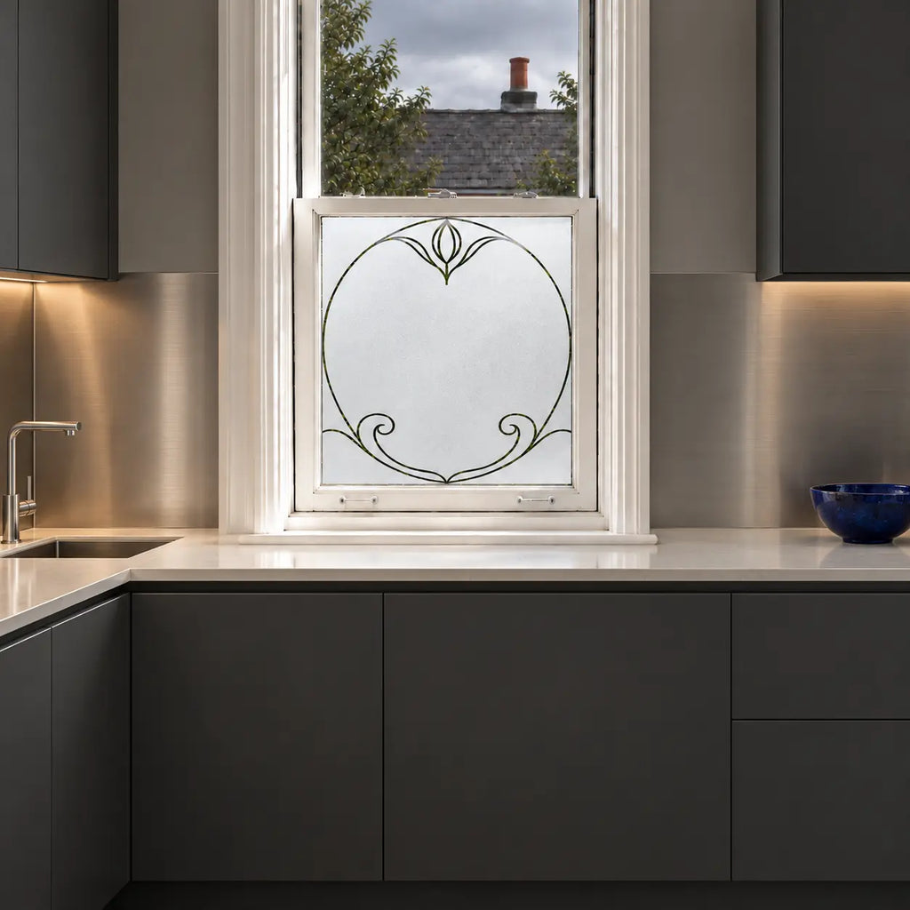 Privacy Window Film, Elegant Art Nouveau Frosted Glass Window Film