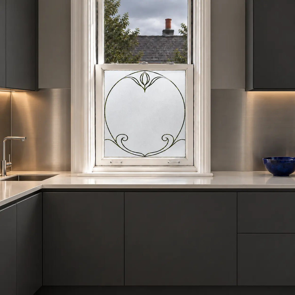 Privacy Window Film, Elegant Art Nouveau Frosted Glass Window Film
