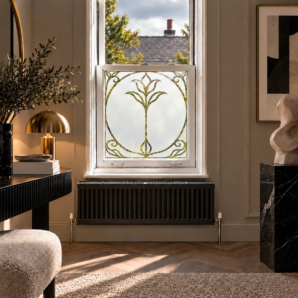 Privacy Window Film, Art Nouveau Frosted Glass Floral Design