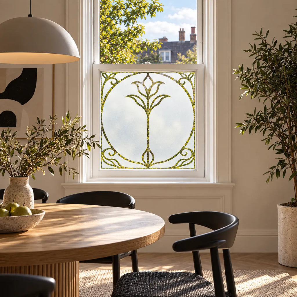 Privacy Window Film, Art Nouveau Frosted Glass Floral Design