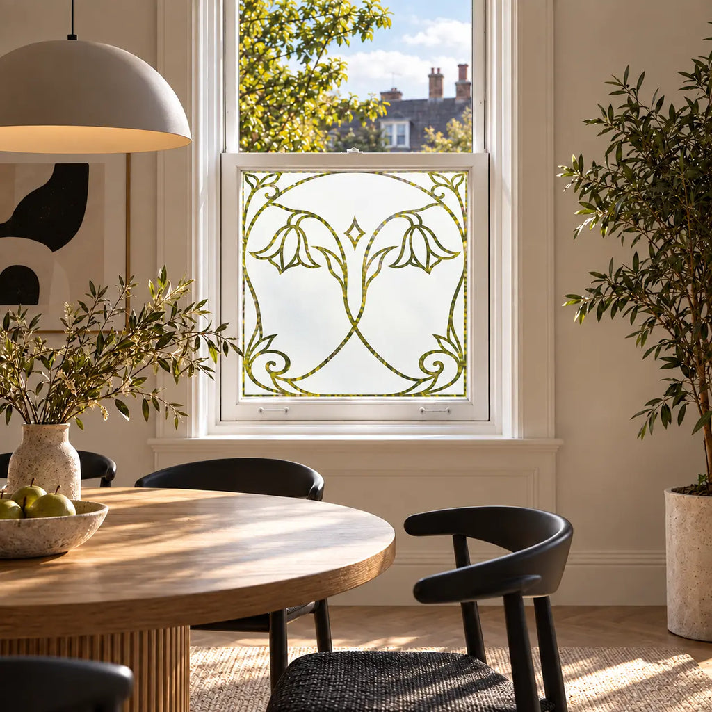 Privacy Window Film, Art Nouveau Floral Frosted Glass Design